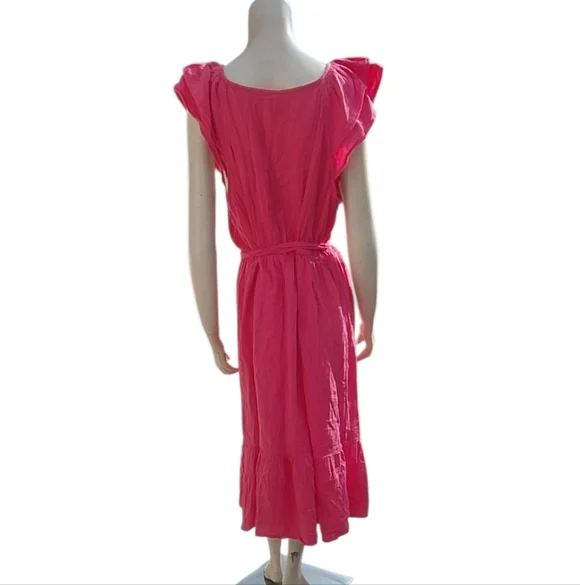 7080....Women's Gap Elegant Pink Ruffle Sleeve Dress Size Large - Picture 3 of 4